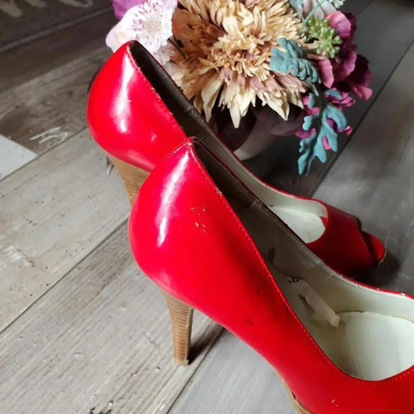 MOSSIMO PATENT LEATHER CHERRY RED OPEN TOE PUMPS HIGH HEELS SIZE 9.5 - Picture 5 of 12